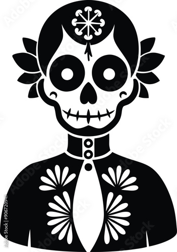dia de muertos silhouette illustration black and white