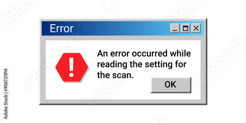 Old error notification. Retro digital message with warning information. Problem with PC