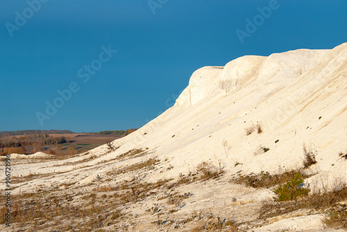 Chalk white mountains and blue sky,natural background.