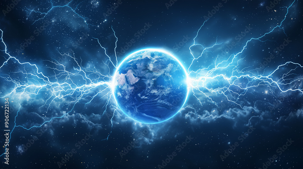 The Earth globes over the Lightning isolation, Illustration The Earth globes over the Lightning isolation, Illustration