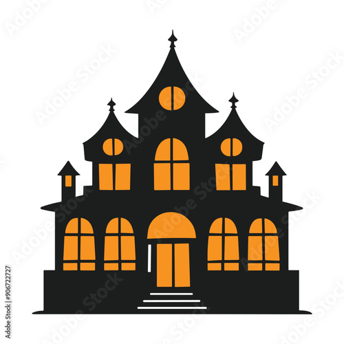 Halloween Haunted House Silhouette - Creepy Vector Art