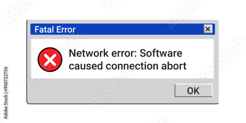 Old fatal error message. Crash window in retro style. Warning message on screen.