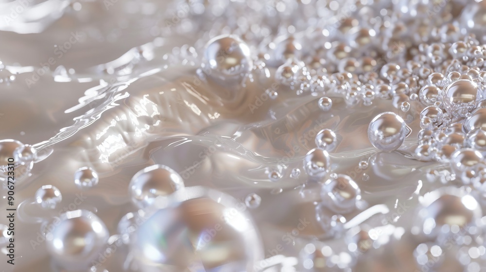 Close-up of reflective pearls in soft pastel hues with smooth surface and delicate lighting Close-up of reflective pearls in soft pastel hues with smooth surface and delicate lighting