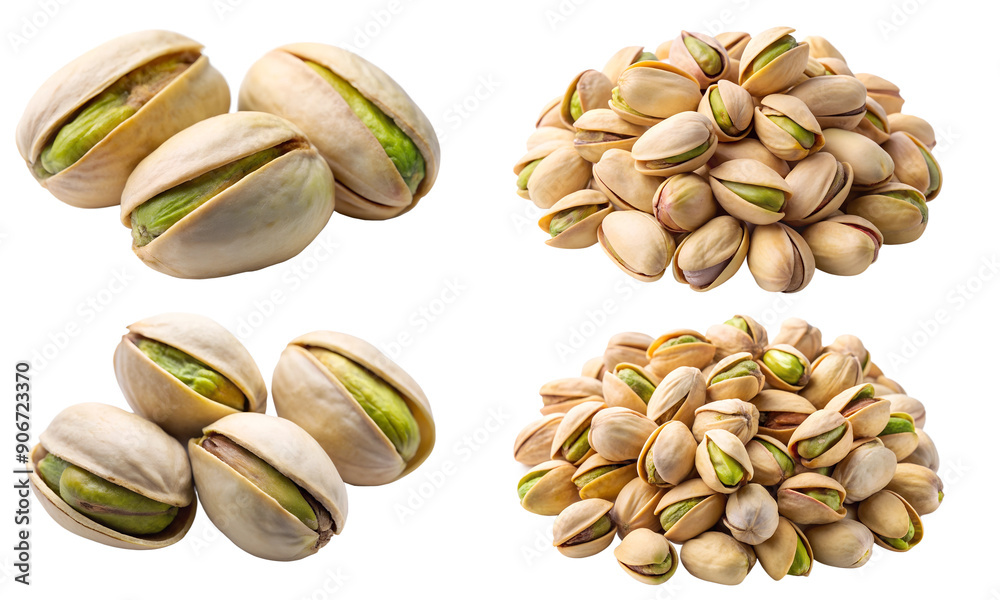 A set of pistachios on a white background. Healthy and tasty food concept. A set of pistachios on a white background. Healthy and tasty food concept.