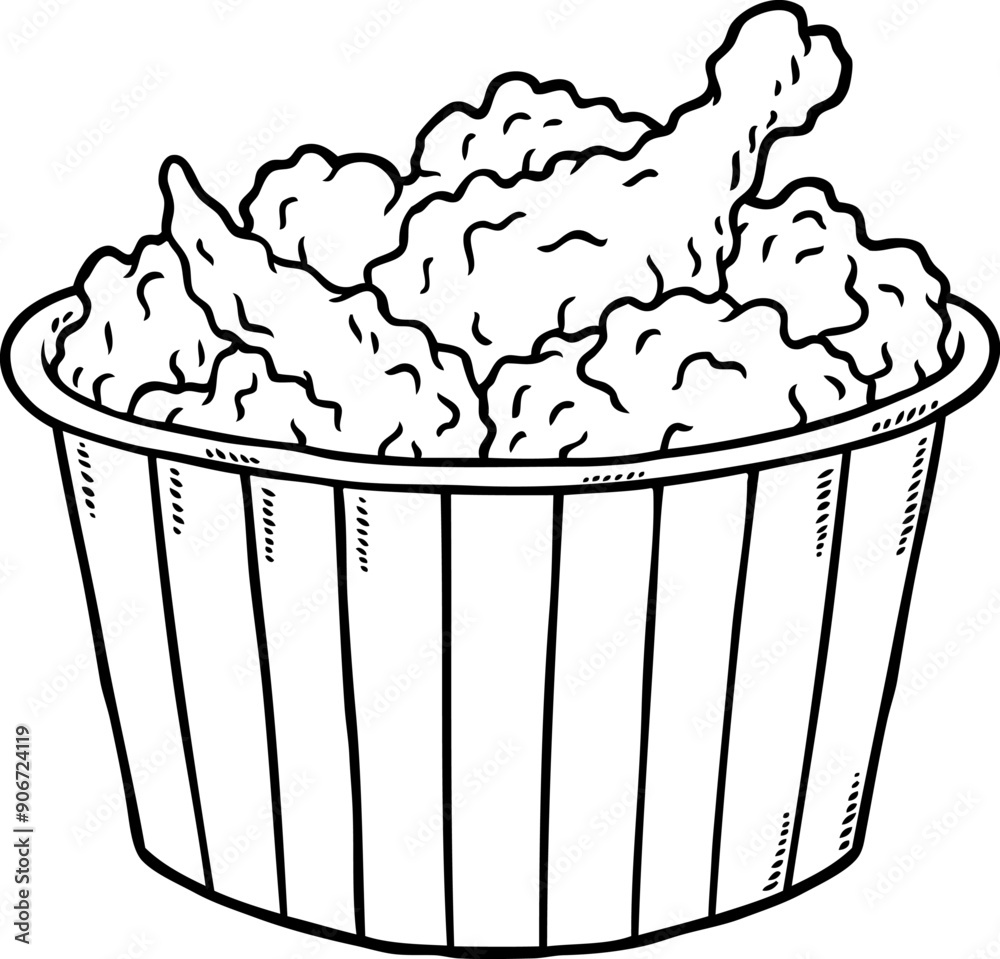 Hand Drawn Vector Cartoon Bucket Of Fried Chicken Line Art Hand Drawn Vector Cartoon Bucket Of Fried Chicken Line Art