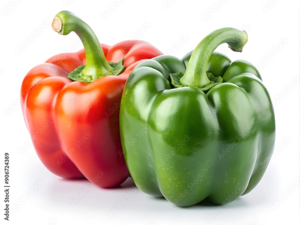 Red and green bell pepper isolated on white background. Clipping path Red and green bell pepper isolated on white background. Clipping path