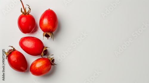 High-resolution rosehip with seeds, vibrant and appealing, isolated on a plain background with ample space for advertising text or logos