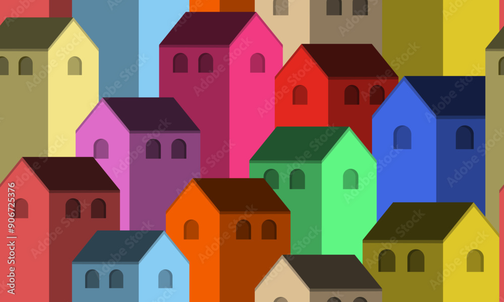 Colorful houses on a seamless pattern background Colorful houses on a seamless pattern background