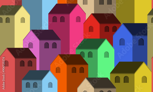 Colorful houses on a seamless pattern background
