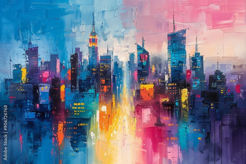 Obraz premium Cityscape Painting with Vibrant Colors