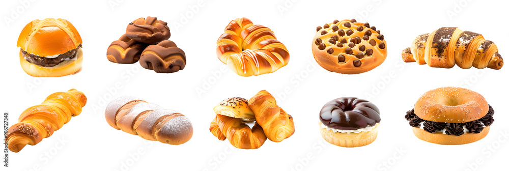 Tasty fresh bakery snacks items isolate on Transparency Background Tasty fresh bakery snacks items isolate on Transparency Background