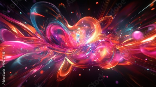 Abstract digital artwork featuring vibrant colors and dynamic shapes, creating a stunning visual effect with a futuristic and energy-filled vibe.