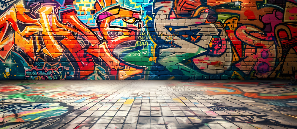 Naklejka premium Graffiti wall Abstract colorful background. artistic pop art background backdrop design