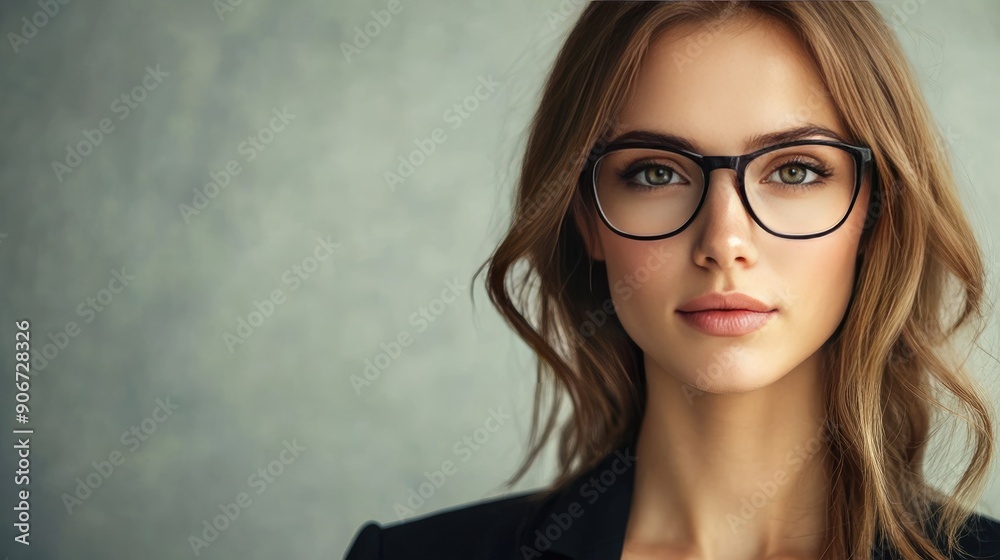 Businesswoman with a concentrated expression, space on the right for text or advertising Businesswoman with a concentrated expression, space on the right for text or advertising