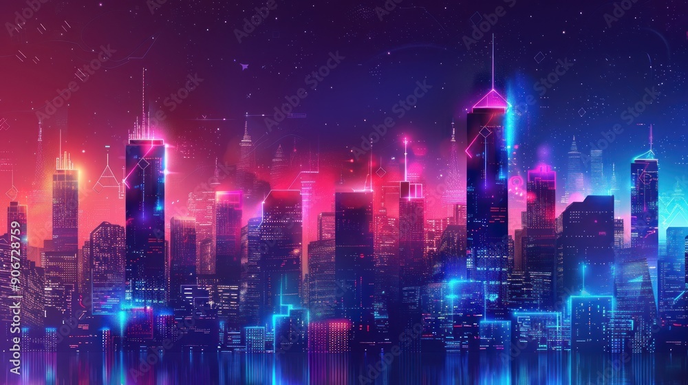 Futuristic Cityscape with Neon Lights and Digital Overlays Futuristic Cityscape with Neon Lights and Digital Overlays