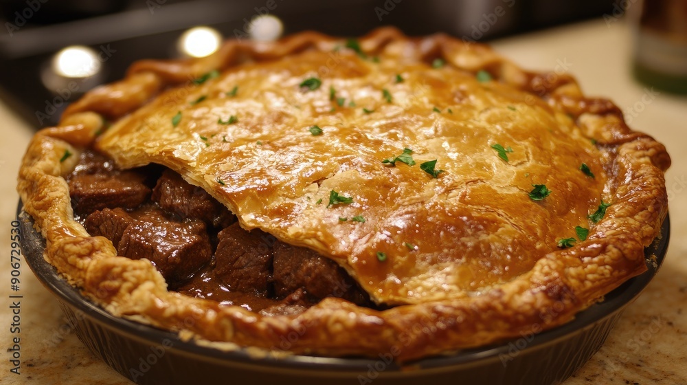 Savory beef and Guinness pie with a golden, flaky crust. Savory beef and Guinness pie with a golden, flaky crust.