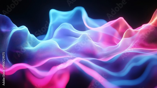 Vibrant abstract waveforms in blue and pink tones, creating a dynamic and energetic visual effect on a dark background. photo