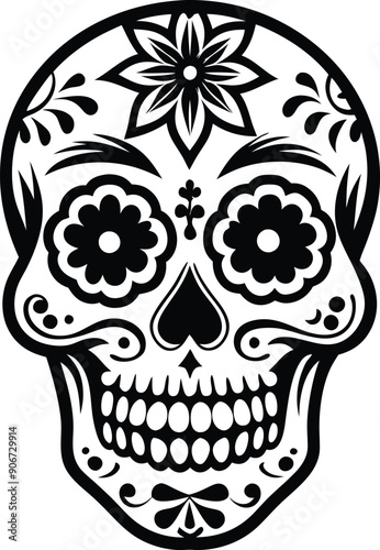 dia de muertos silhouette illustration black and white