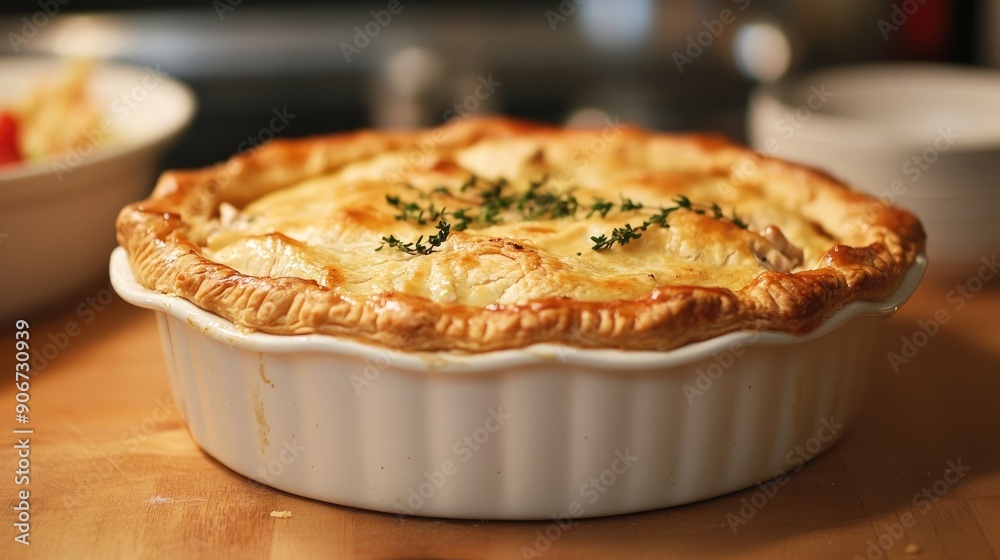 Savory chicken pot pie with a golden, flaky crust. Savory chicken pot pie with a golden, flaky crust.