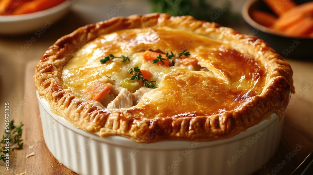 Savory chicken pot pie with a golden, flaky crust. Savory chicken pot pie with a golden, flaky crust.