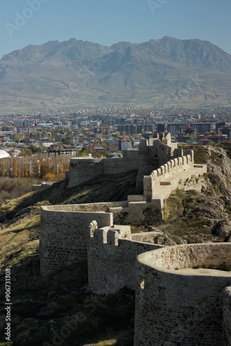 A castle on a peak in the town of Van. Turkey.