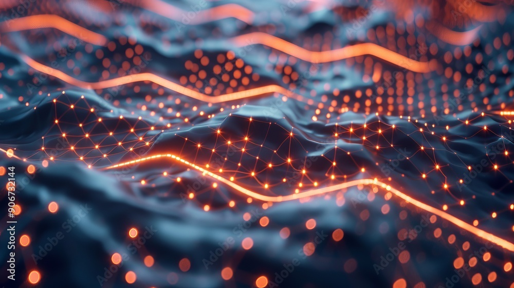 Abstract digital landscape with glowing lines and dots. Futuristic, technology, data concept. Abstract digital landscape with glowing lines and dots. Futuristic, technology, data concept.