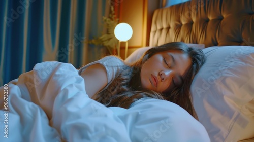 A Young Woman Sleeping Peacefully in Bed photo