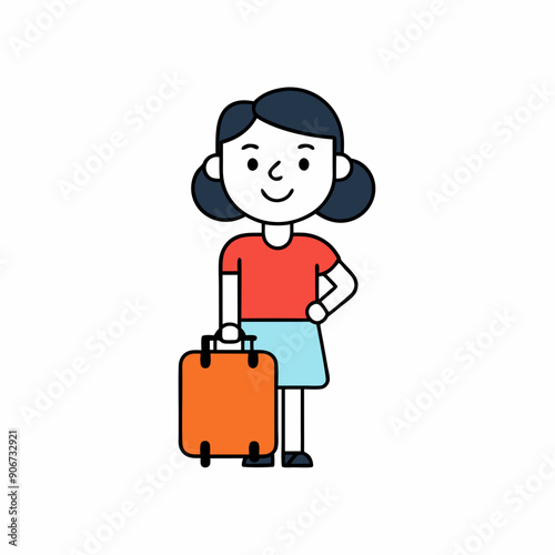 Girl with a travel suitcase, looking excited for a trip