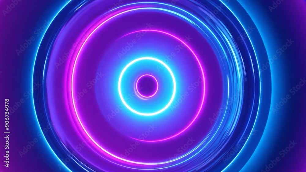 Mesmerizing neon circles pulsating and swirling in vibrant blue and pink hues create an energetic, futuristic visual experience. Perfect for tech and sci-fi themes