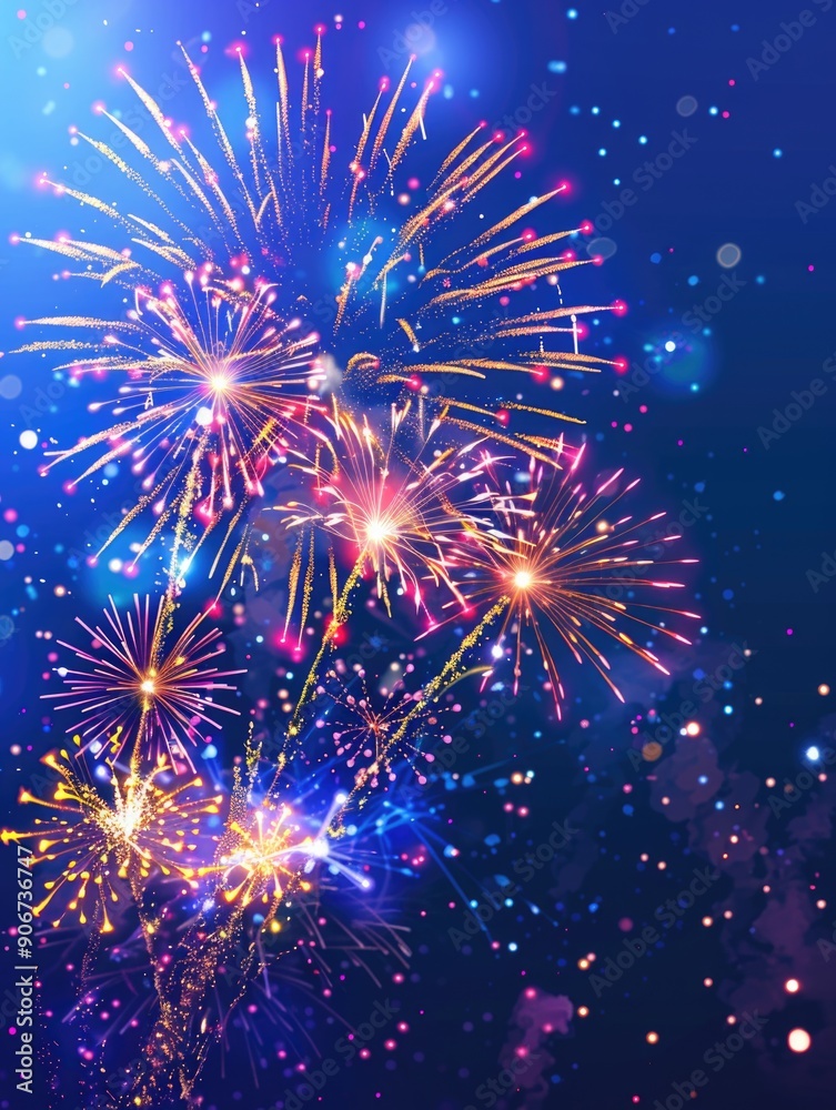 Fototapeta premium A bright display of colorful fireworks lighting up the dark night sky