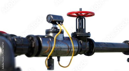 Industrial gas pipe with valves and pressure meters