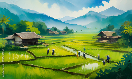 village in the mountains, sawah photo