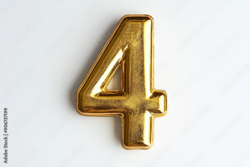 the number four / 4 made out of gold - isolated top view product photo on white background the number four / 4 made out of gold - isolated top view product photo on white background