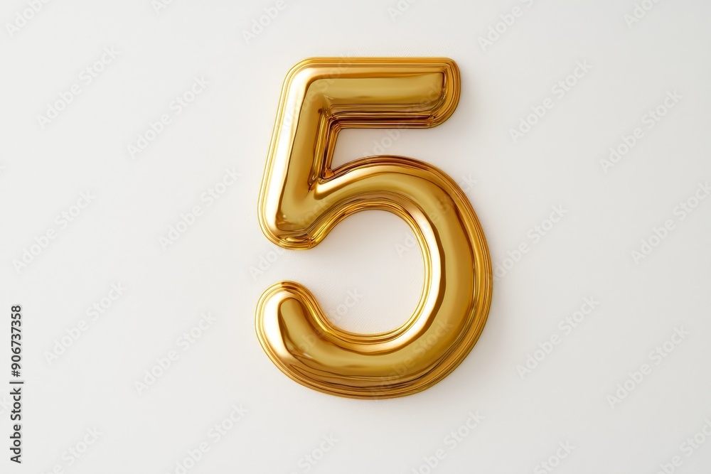 the number five / 5 made out of gold - isolated top view product photo on white background the number five / 5 made out of gold - isolated top view product photo on white background