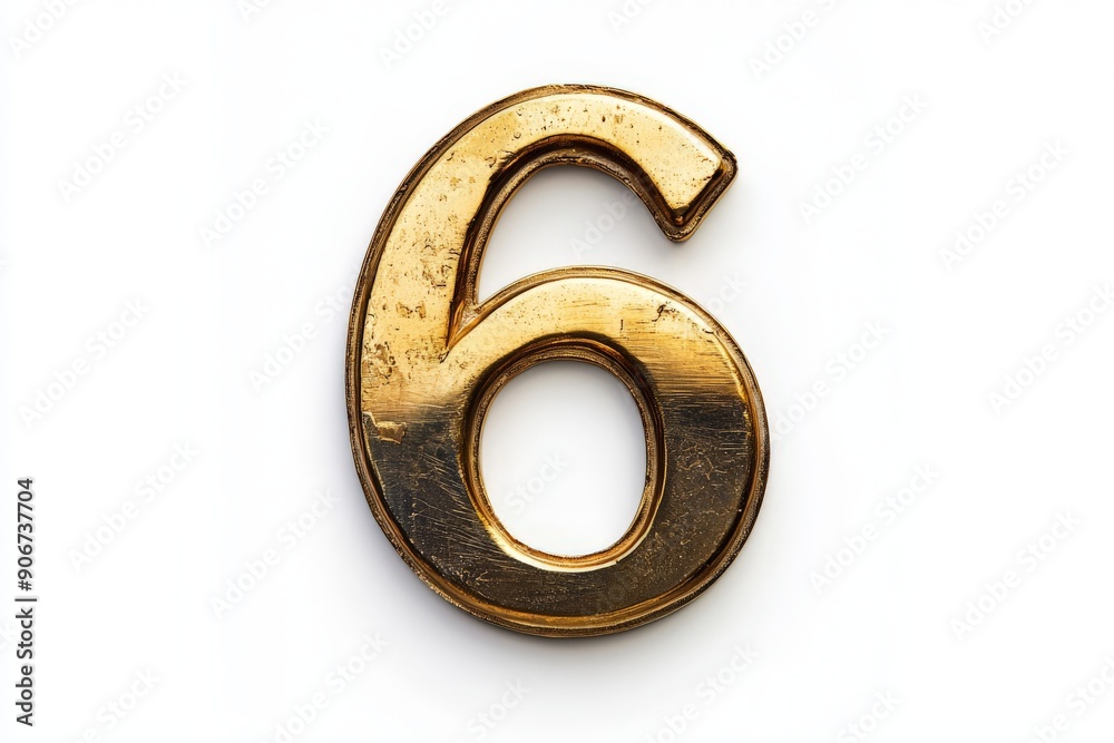 the number six / 6 made out of gold - isolated top view product photo on white background the number six / 6 made out of gold - isolated top view product photo on white background