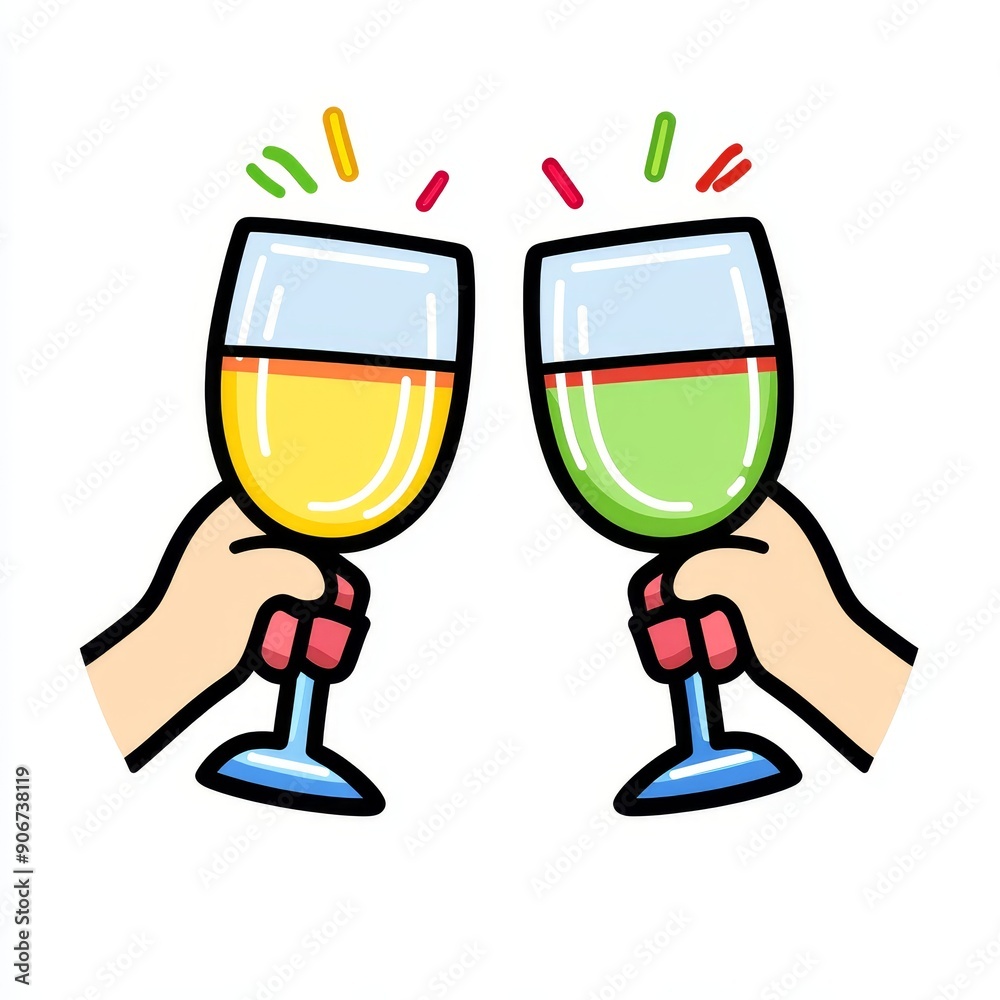 The modern illustration of champagne glasses with a cheers color icon The modern illustration of champagne glasses with a cheers color icon