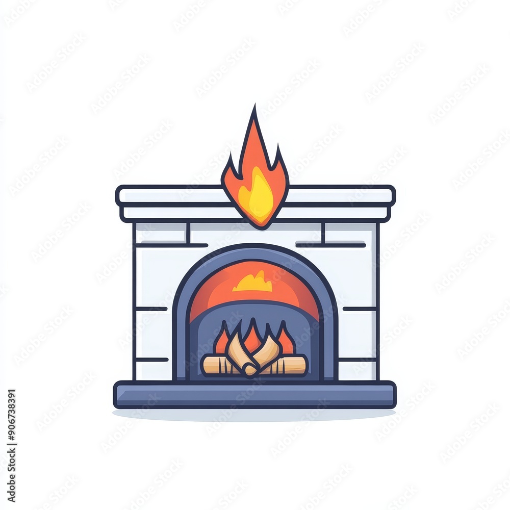 Isolated white background of a fireplace icon with modern color Isolated white background of a fireplace icon with modern color