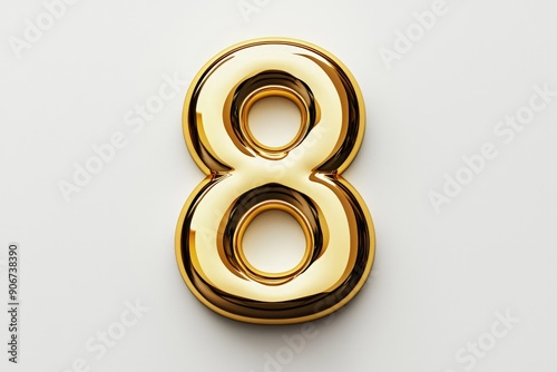 the number 8 / eight made out of gold - isolated top view product photo on white background