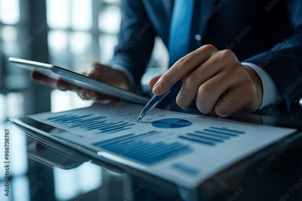 Businessman Analyzing Financial Data on a Tablet Businessman Analyzing Financial Data on a Tablet