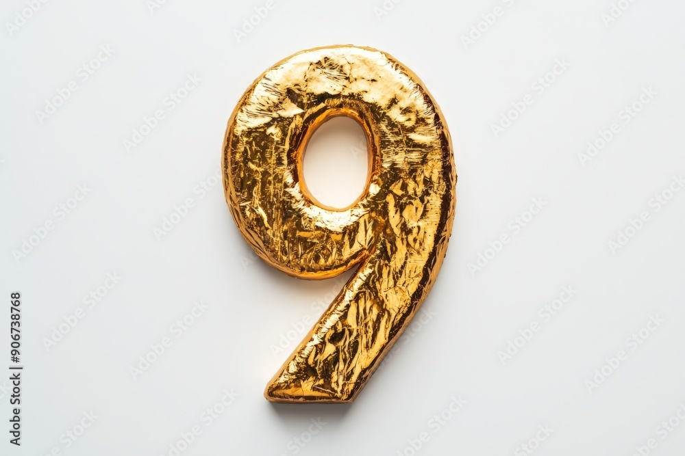 the number 9 / nine made out of gold - isolated top view product photo on white background the number 9 / nine made out of gold - isolated top view product photo on white background