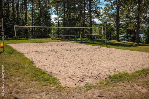 A volley ball sand court at the Nichols Lake Picnic Area near Boulder Junction, Wisconsin, just waiting for the weekend visitors. photo