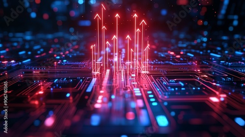 Colorful Upward Arrows in a Tech-Inspired Scene