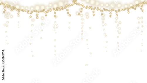 Golden side on a light background.A luminous garland of lights, an LED neon lamp. Background with a spiral .A banner with sequins and garlands.Gold and silver garland with glowing lights.