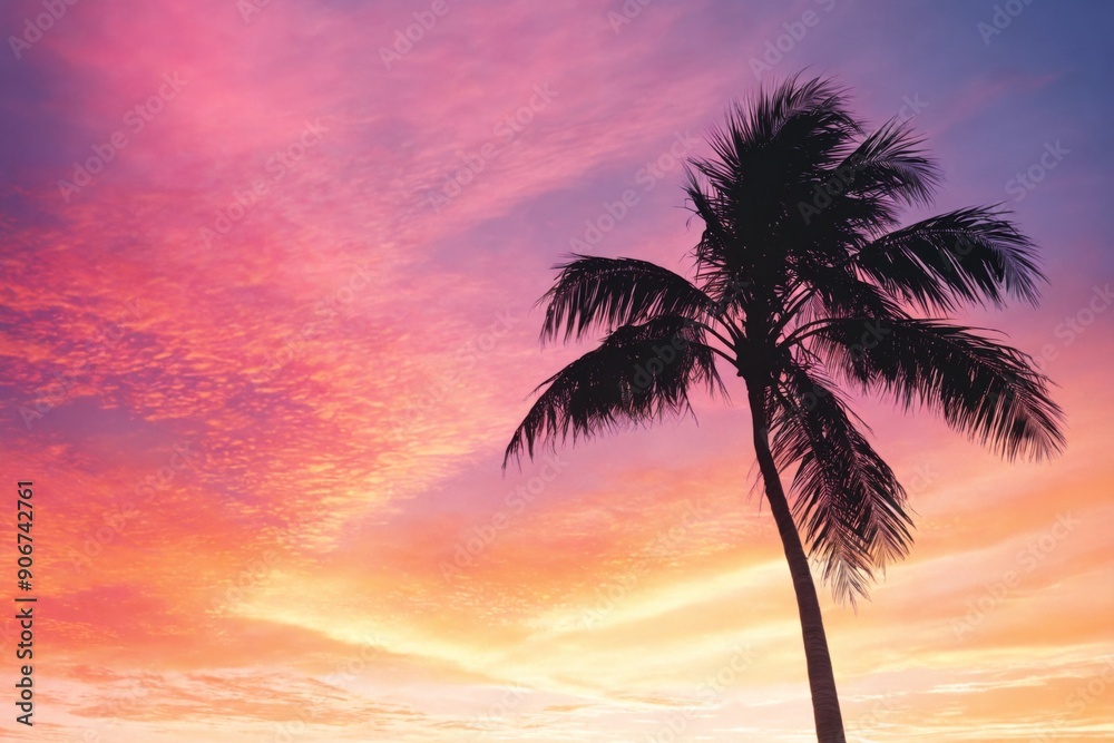 Beautiful landscape palm tree beach sunset sky filled A vibrant Beautiful landscape palm tree beach sunset sky filled A vibrant