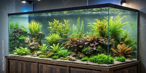 Modern fish tank room rectangular shape has wooden Exotic aquari photo