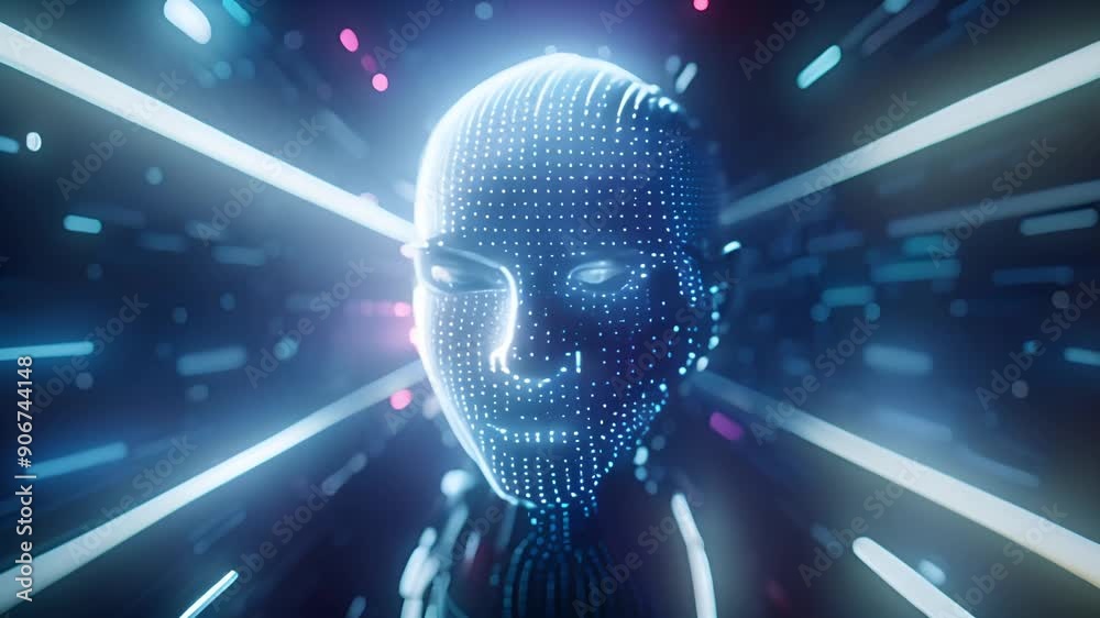 Drehender Cyber Kopf, künstliche Intelligenz