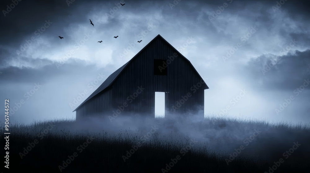 A haunted barn with ghostly animals, cobwebs, and eerie sounds, high-resolution photo, realistic photo A haunted barn with ghostly animals, cobwebs, and eerie sounds, high-resolution photo, realistic photo