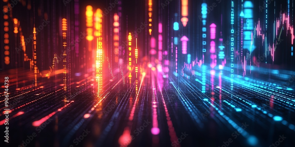 Colorful Upward Arrows in a Tech-Inspired Scene Colorful Upward Arrows in a Tech-Inspired Scene