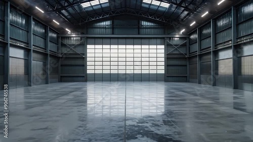 Wallpaper Mural Spacious Modern Industrial Warehouse Interior with Polished Concrete Floor and Large Overhead Door Torontodigital.ca