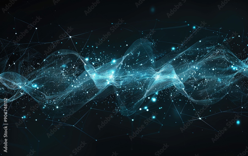 Abstract Digital Wave with Blue Glowing Particles Abstract Digital Wave with Blue Glowing Particles